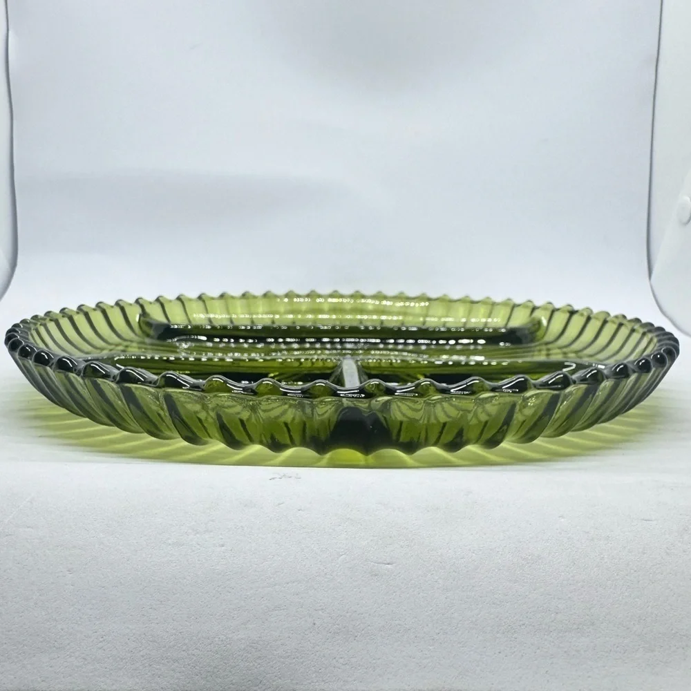 Vintage Indiana Glass Olive Green 1978 Divided Relish Plate